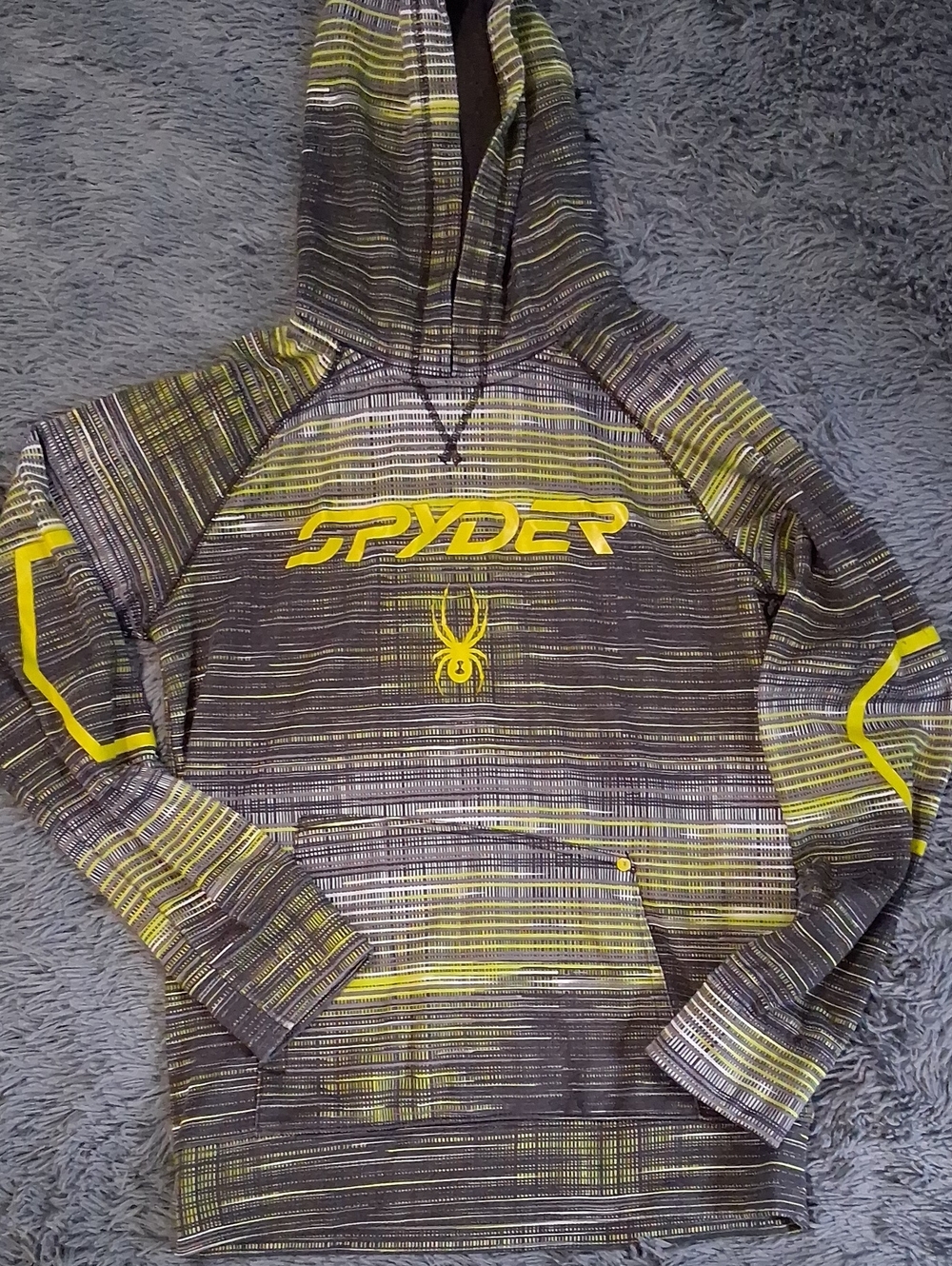 Spyder Pullover Hoodie in Gray and Neon Yellow Youth L (Or Men's S)